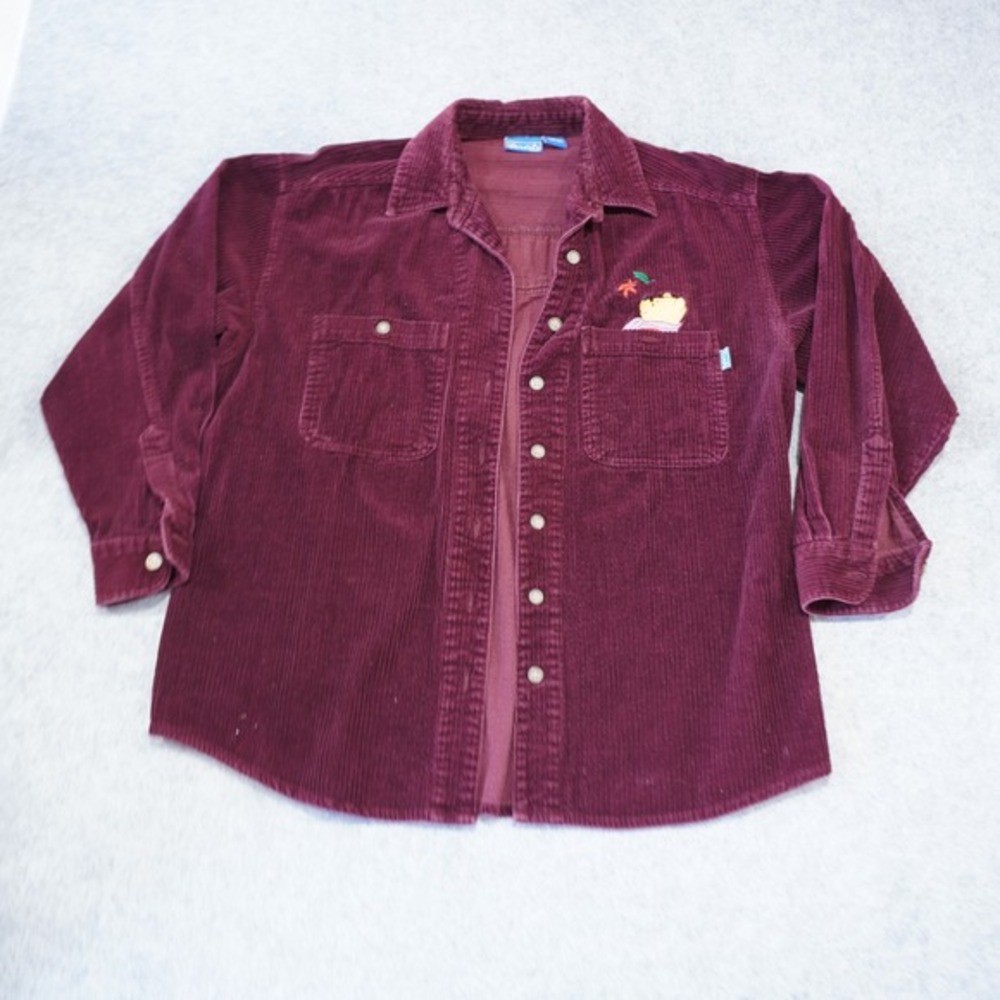 Vintage Disney Pooh Corduroy Shirt Maroon Burgundy Winnie the Pooh Embroidered M
